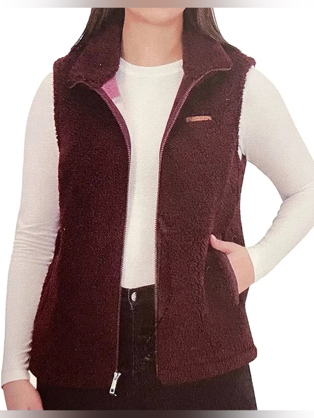 Sage Collective Women's Size XXL Burgundy Sherpa Fleece Vest